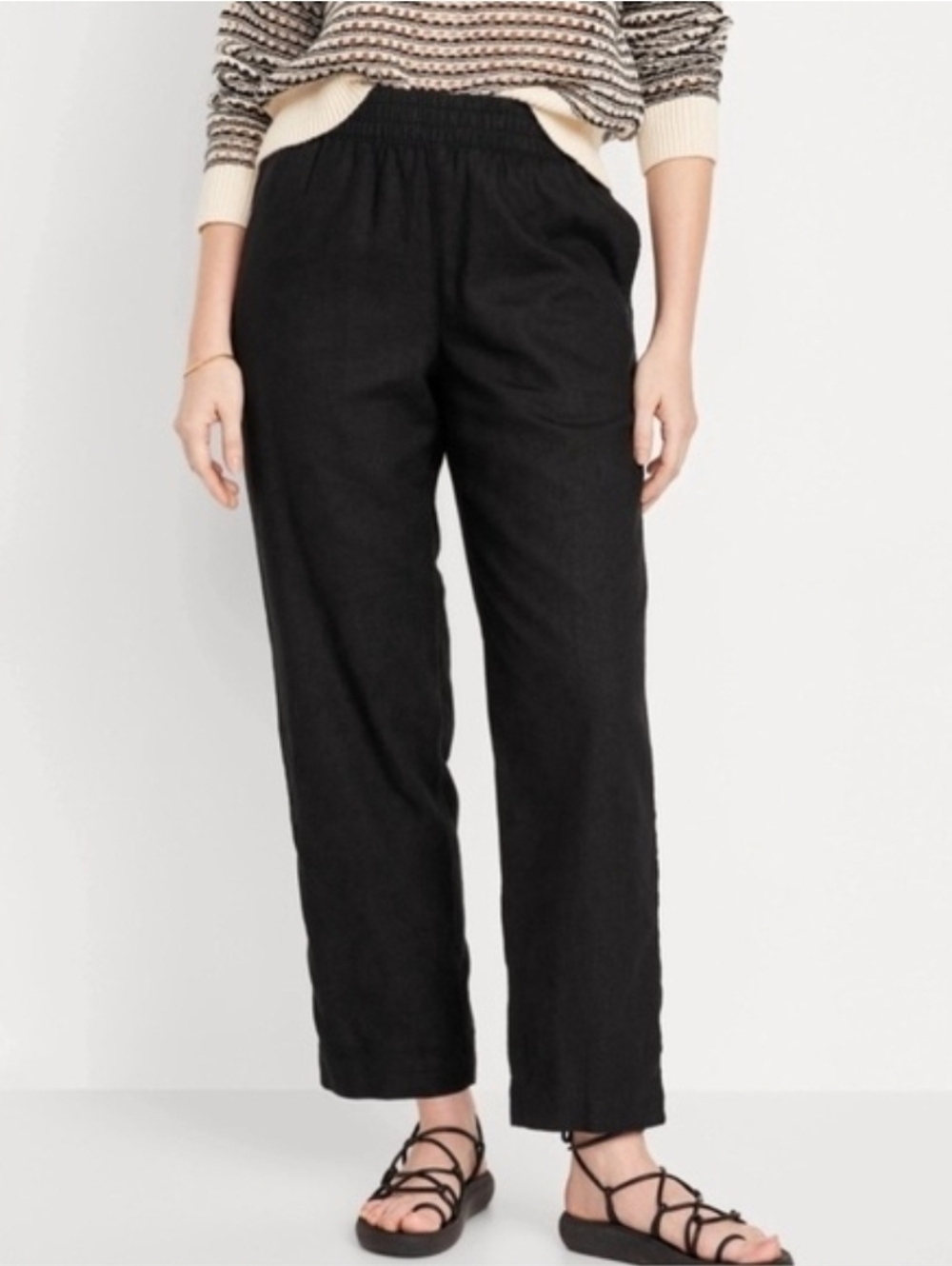 NWT Old Navy Linen Blend Black Pants High Elastic Waist Size S